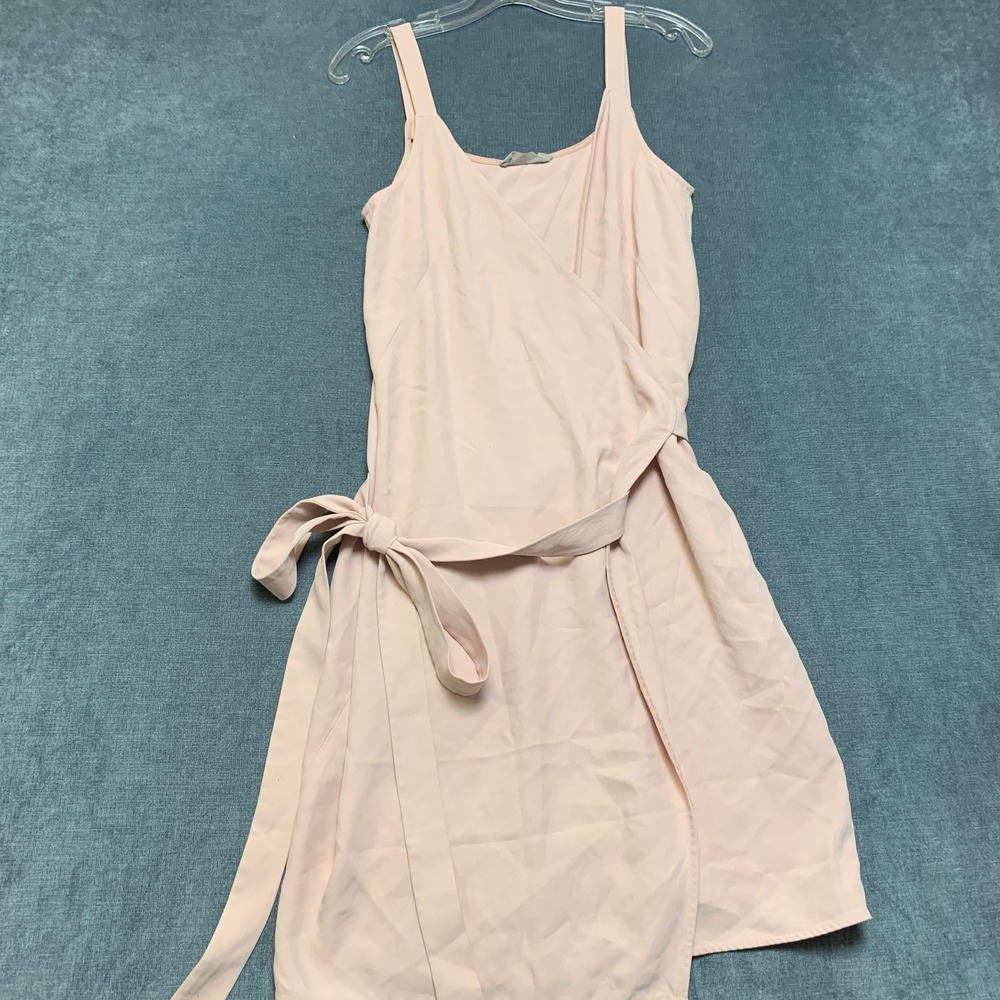 Everlane Japanese Goweave Mini Dress Womens 8 Peach Wrap Tie Front Sleeveless
